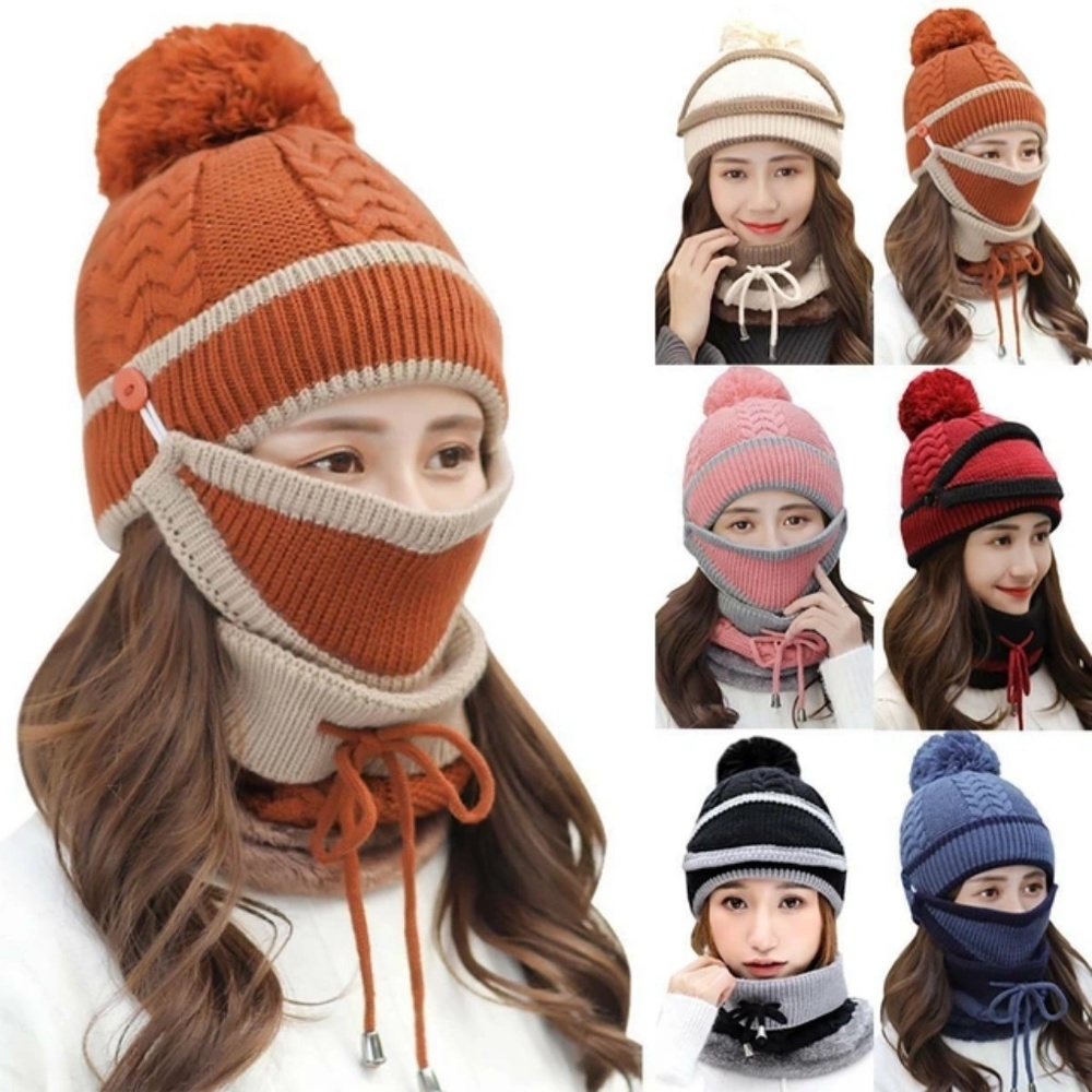 3 in 1 Beanies comes with mask and neck warmer set